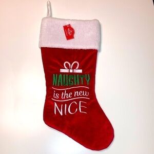 Christmas stocking “Naughty is the new Nice” velvety soft RED NWT